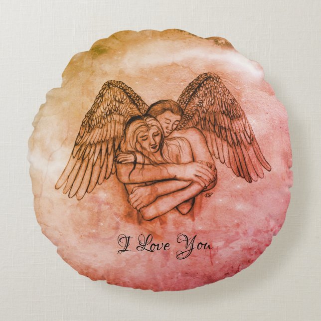 Almofada Redonda Angel Eros no Amor, eu te amo (Frente)