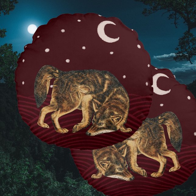 Almofada Redonda Animais da floresta travesseiro de inverno do lobo (Criador carregado)