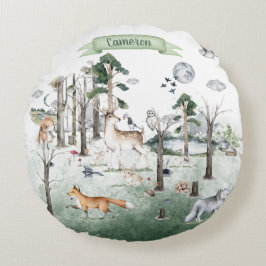 Almofada Redonda Animais Imaginosos na Floresta Personalizáveis
