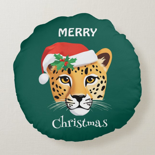 Almofada Redonda Animais Safari Funny Cheetah leopardo Papais noeis (Verso)