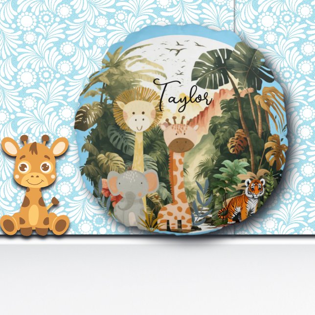 Almofada Redonda Animais Selvagens Exóticos Safari Sonham Travessei (Criador carregado)