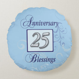 Almofada Redonda Aniversário de 25 em Azul e Prata