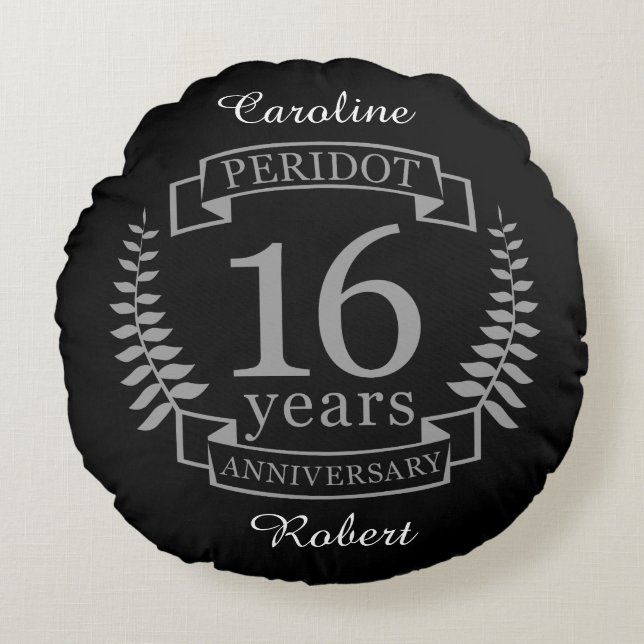Almofada Redonda Aniversário de casamento tradicional de prata 16 a (Frente)