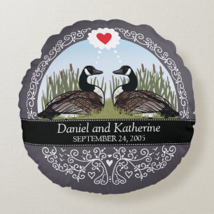 Almofada Redonda Aniversário de Data de Casamento Personalizado, Ga