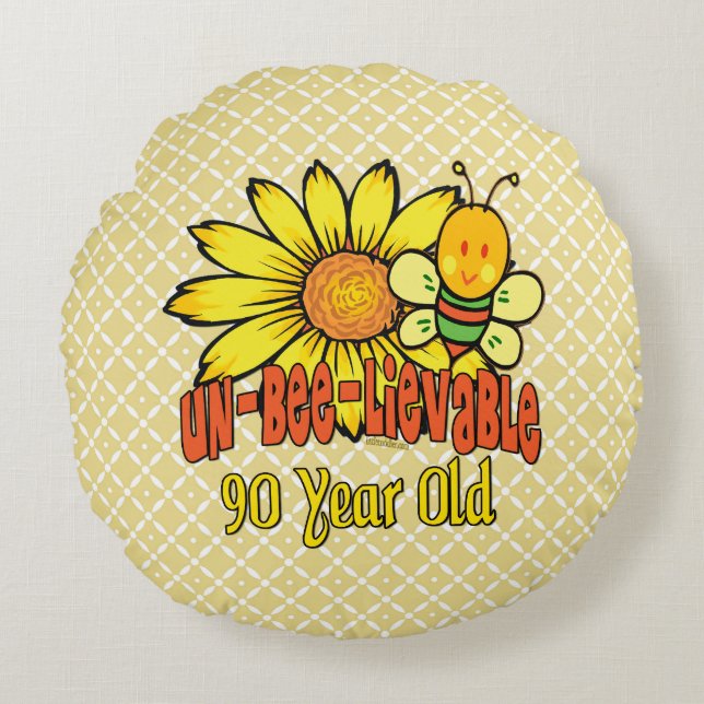Almofada Redonda aniversário do 90 - inacreditável em 90 anos velho (Frente)