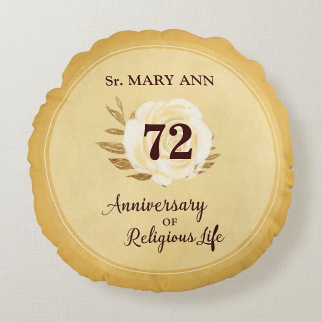 Almofada Redonda Aniversário personalizável da freira religiosa (Frente)
