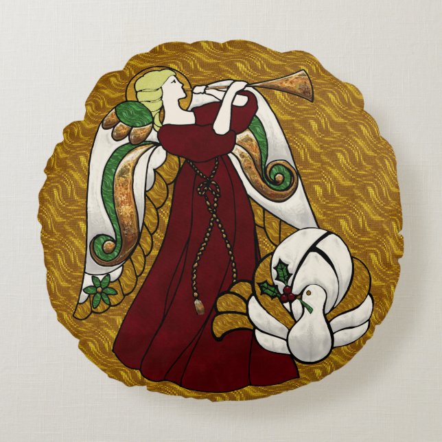 Almofada Redonda Anjo Feriado (Frente)