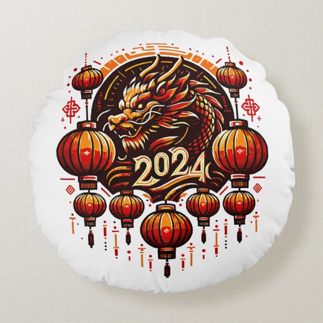 Almofada Redonda ano novo chinês 2024 (Frente)