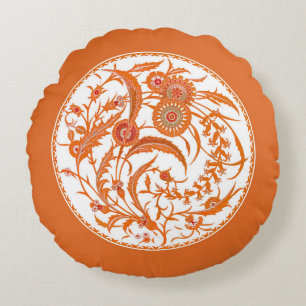 Almofada Redonda Antiguamente Chinês Jacobean Floral - Laranja-mand