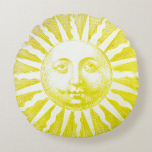 Almofada Redonda Antiguidade Vintage Amarelo Face Sun
