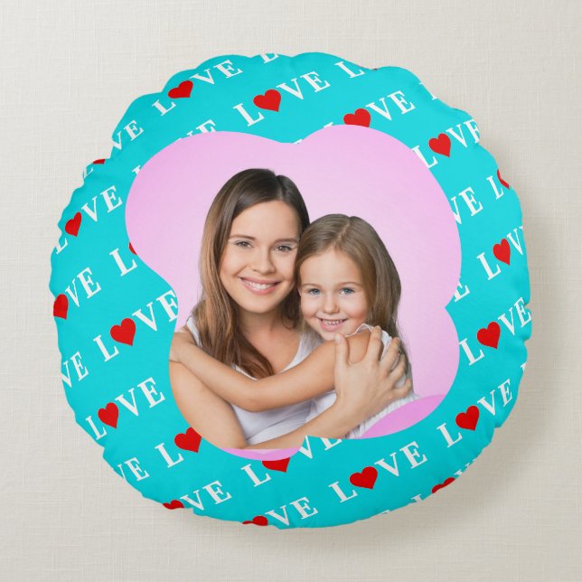 Almofada Redonda Aqua Blue LOVE (Frente)