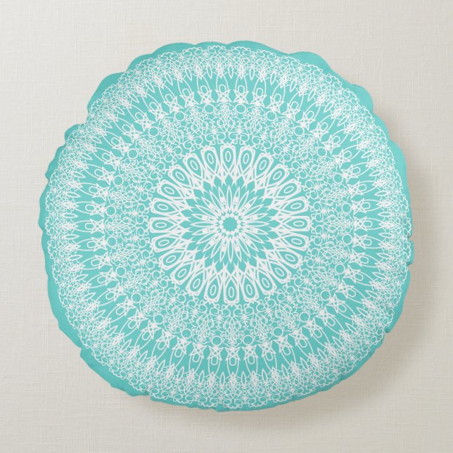 Almofada Redonda Aqua Boho Mandala (Frente)