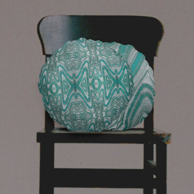 Almofada Redonda Aqua e Minerais de Ondas de Cinza (Criador carregado)