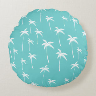 Almofada Redonda Aqua Mint White Palm Trees