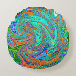 Almofada Redonda Aqua, Orange e Green Groovy Abstrato Retro Art