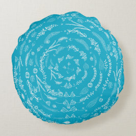 Almofada Redonda Aqua Reversible to Cinza Floral Garland Patterno