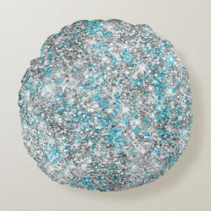 Almofada Redonda Aqua Silver Unicorn Glitter Sparkle