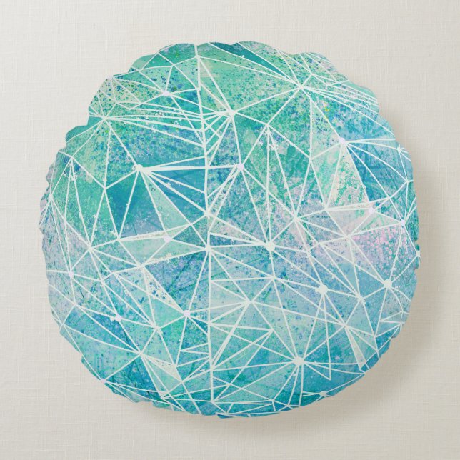 Almofada Redonda aquamarina com espaço de geometria branca (Frente)