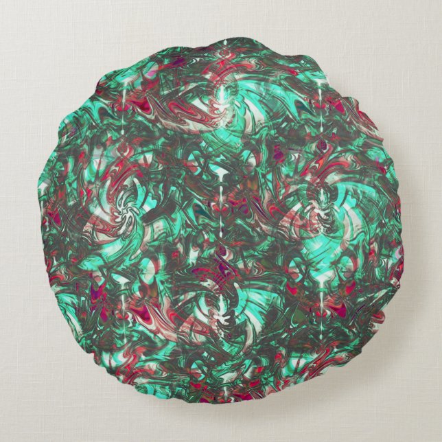 Almofada Redonda Aquamarina e vermelha, suja de preto torto (Verso)