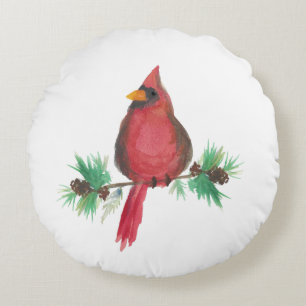 Almofada Redonda Aquarela Papai Noel Vermelho Natal