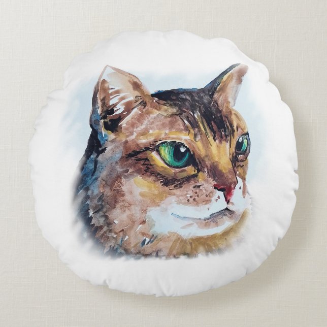 Almofada Redonda Aquarellporträt einer Katze  (Frente)