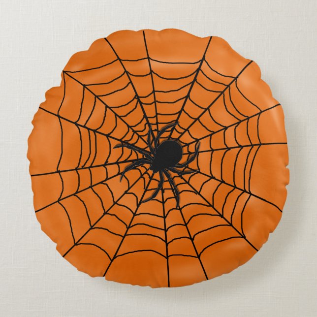 Almofada Redonda Aranhas Halloween com aranha em laranja (Frente)