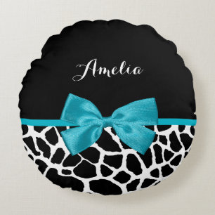 Almofada Redonda Arco Azul De Fita Impressão Aqua Chic Giraffe Com