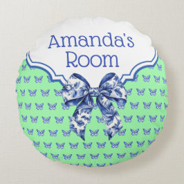 Almofada Redonda Arco de Borboleta Branca Azul Vintage Personalizad