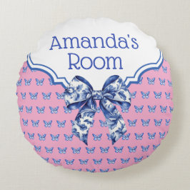 Almofada Redonda Arco de Borboleta Branca Azul Vintage Personalizad