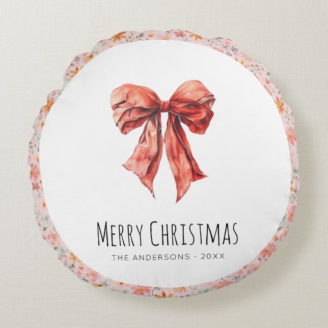 Almofada Redonda Arco Vermelho Coquette Modern Floral Natal (Frente)