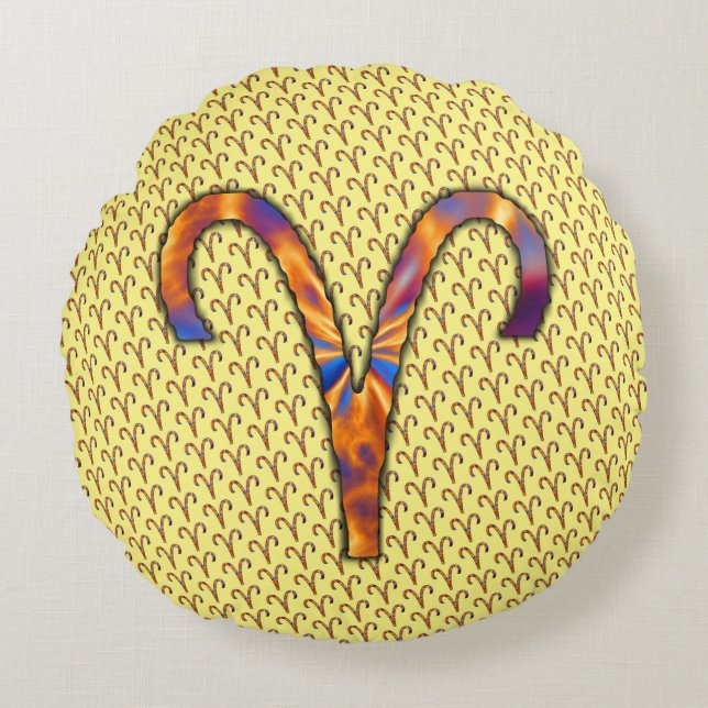 Almofada Redonda Aries Zodiac - Símbolo Elemento de Kenneth Yoncich (Frente)