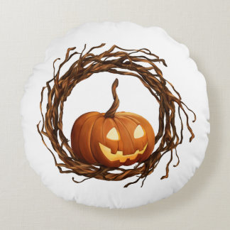 Almofada Redonda Armação de Grinalda de Galho de Halloween Rústico