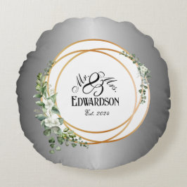 Almofada Redonda Aromas Românticos Anéis Dourados & Florais de Aniv