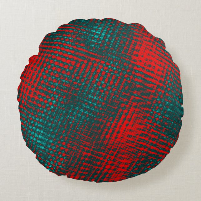 Almofada Redonda Arranhões crus vermelhos no céu vermelho de ciano  (Frente)