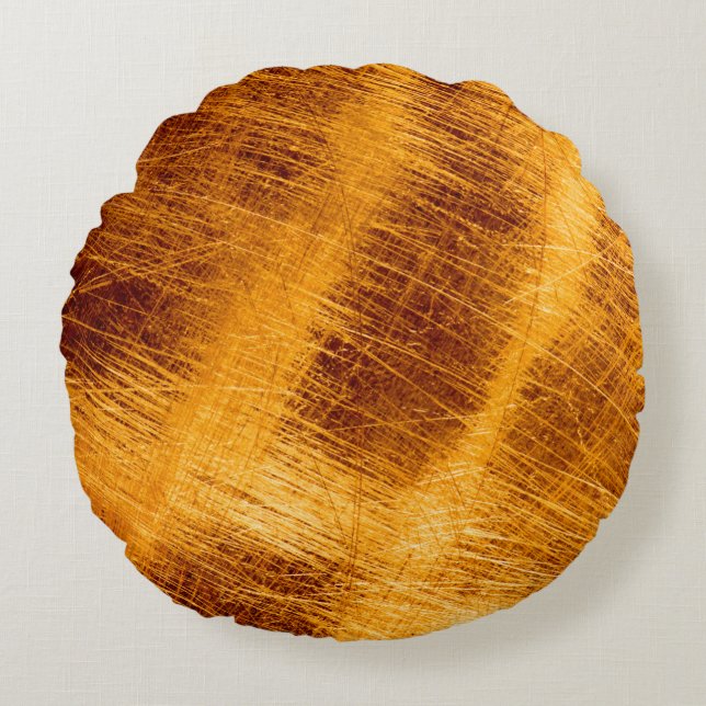 Almofada Redonda Arranhões em fundo de ouro metálico. abstrato, (Frente)