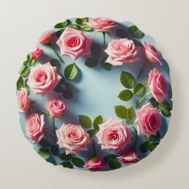 Almofada Redonda Arranjo Circular Elegante de Rosas Rosa