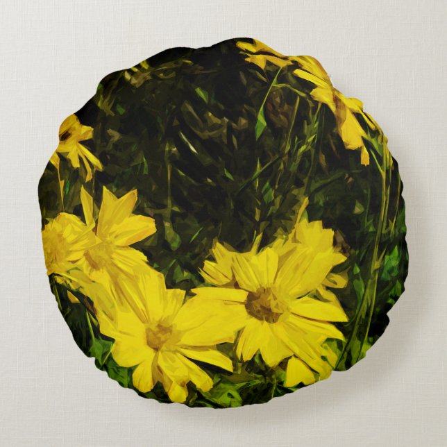 Almofada Redonda Arrofiraf Balsamroot Yellow Wilflower Abstrato (Verso)