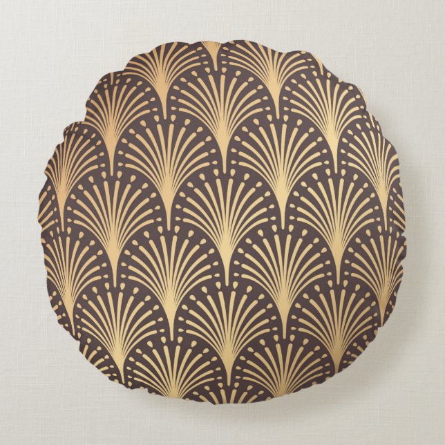 Almofada Redonda Art Deco Pattern. Fundo de ouro perfeito. Mini (Frente)