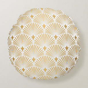 Almofada Redonda Art Deco Pattern. Serralheiro branco e dourado