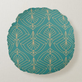 Almofada Redonda Art Deco pattern with gold geometric shapes 