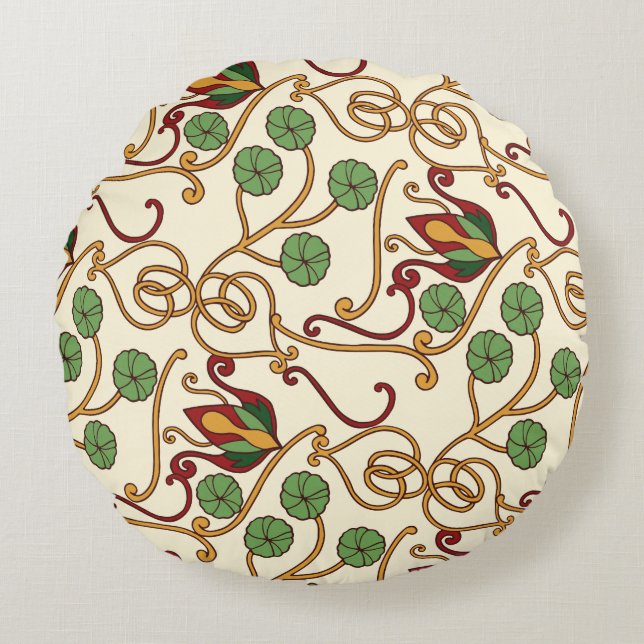Almofada Redonda Art Nouveau-inspired floral design (Frente)