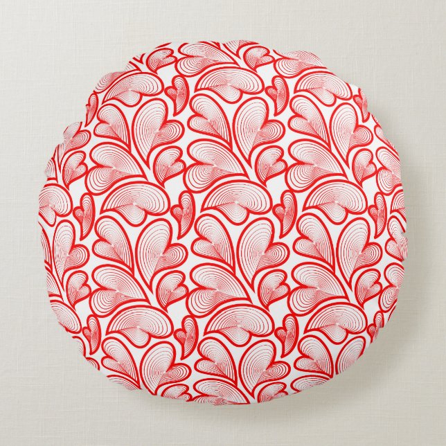 Almofada Redonda Art Nouveau Red Hearts Foliage (Frente)