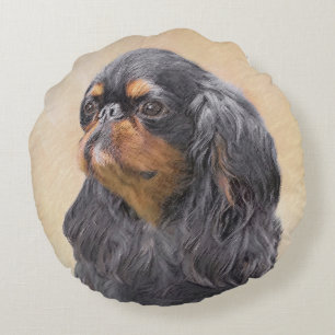 Almofada Redonda Arte Animal Original Pintura Inglesa Toy Spaniel