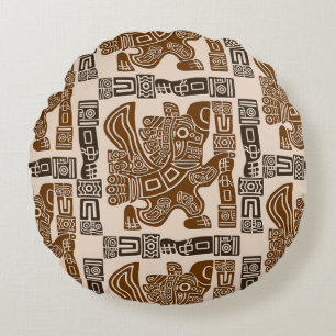 Almofada Redonda Arte Antiga Tribal do Guerreiro de Águia Asteca