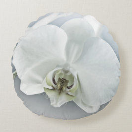 Almofada Redonda Arte Botânica de Orquídea Branca Elegante