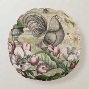 Almofada Redonda Arte da Flor do Jardim Rooster