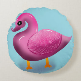 Almofada Redonda Arte de berçário de coração e pato cor-de-rosa Kaw