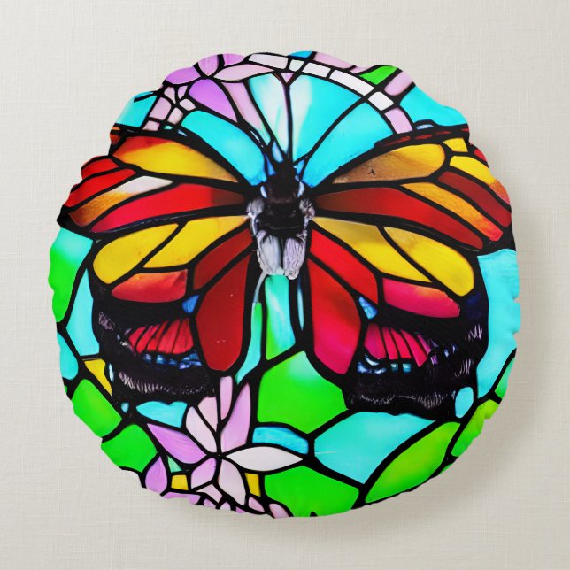 Almofada Redonda Arte de Borboleta em Vidro Pintado (Frente)