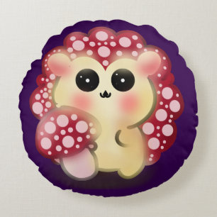 Almofada Redonda Arte de Cogumelo Vermelho Kawaii Fofinhoouriço Fun