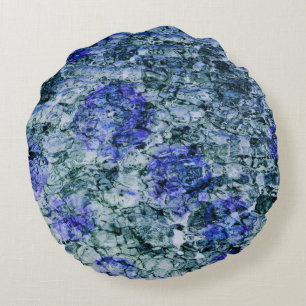 Almofada Redonda Arte de Digitas do fundo azul do abstrato da